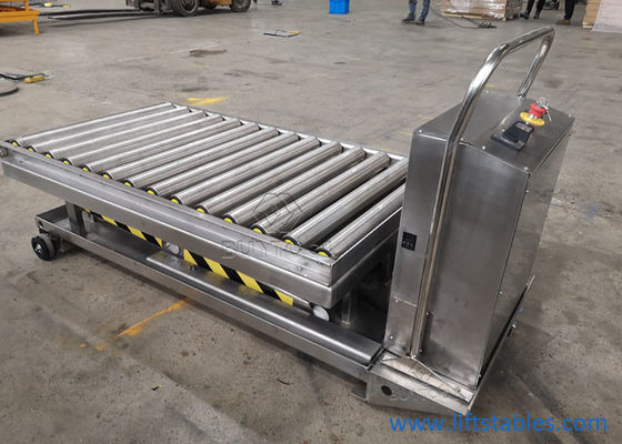 Electric Mobile Stainless Steel Pallet Lift Table With Rollers In Food Field 1220x610mm
