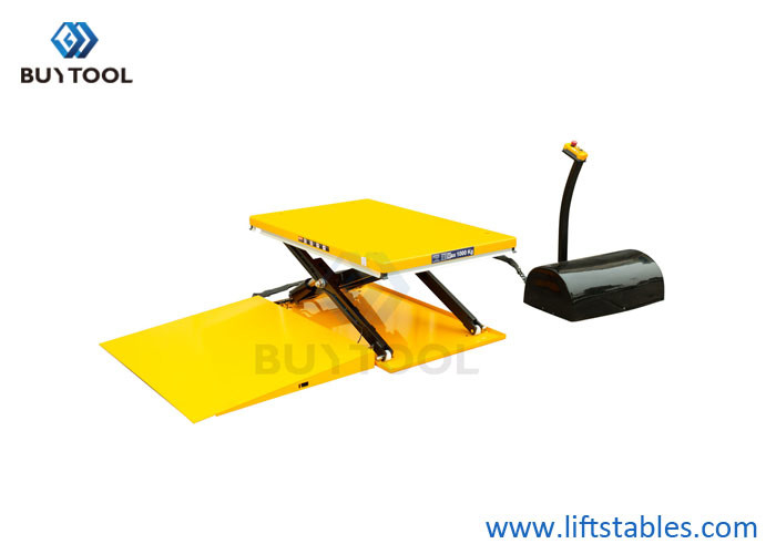 China Yellow 860mm 1000KG Low Profile Scissor Lift Table For Pallet Leveling