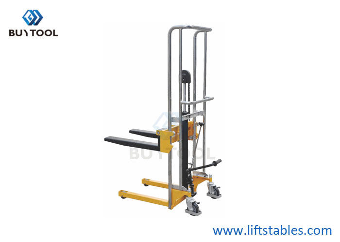buy PJ4150 Hydraulic Manual Forklift Stacker 400kg 1000kg 1500kg Work Positioner Adjustable Fork Type online manufacturer