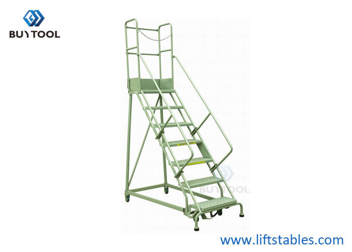 660lbs 7 Step Industrial Ladder With Platform Wheels Rolling Stock Picking Ladders For Warehouses