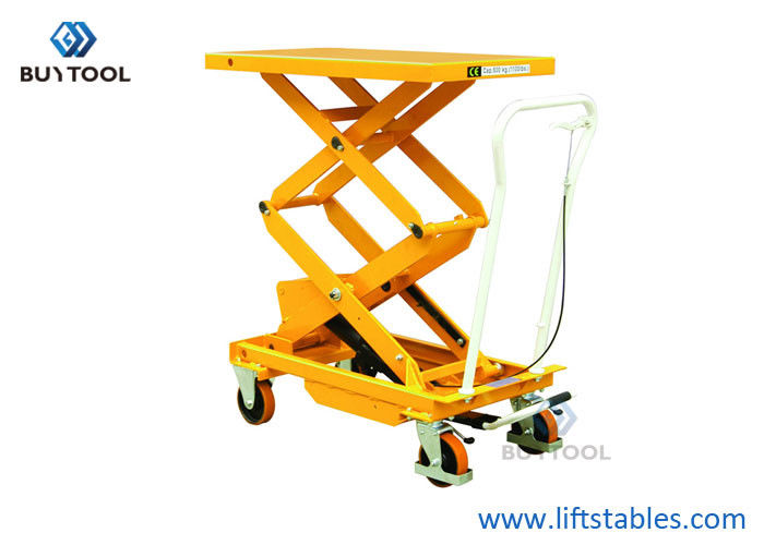Good price 520x1260mm Mobile Manual Lift Table 2000 Lbs 500kg Maximum Height 1600mm online