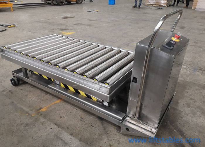 buy Electric Mobile Stainless Steel Pallet Lift Table With Rollers In Food Field 1220x610mm online manufacturer