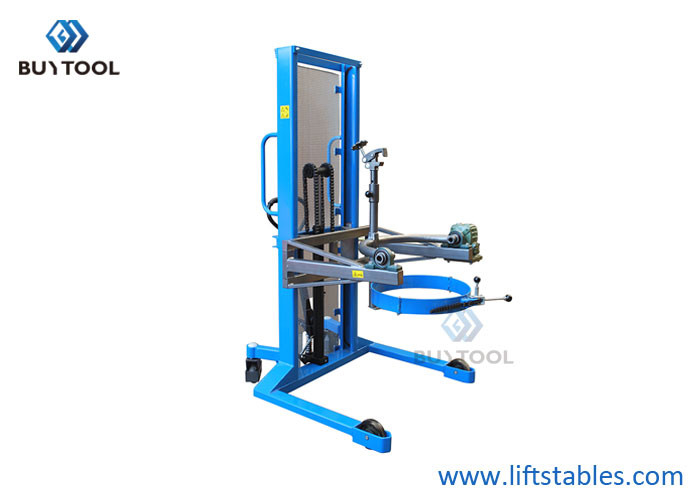 China 400kg 200 Litre Mobile Drum Lifter Stacker Lift Tilt Stock With Pedal Operated